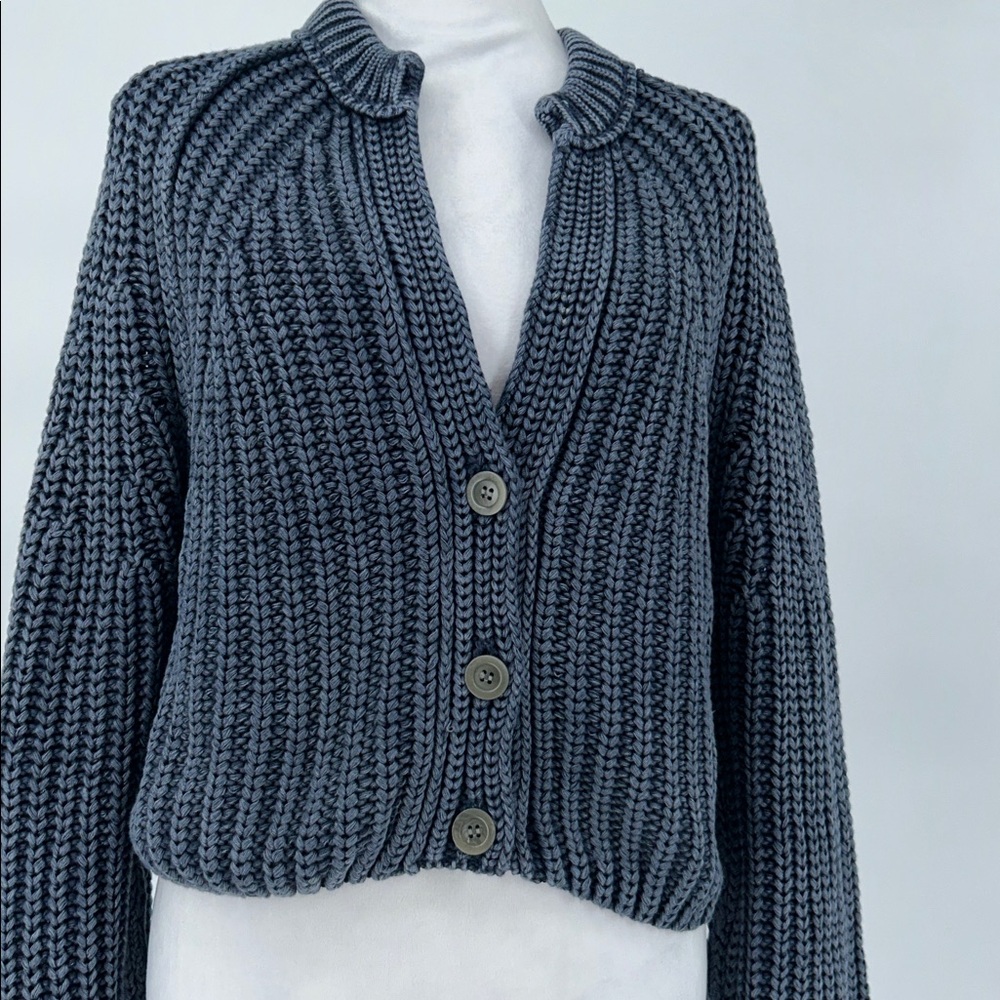 Free People women’s Charcoal Knit Sweater Sweet Nothing Cardigan Size Small - Picture 3 of 11